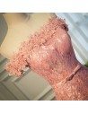 Pretty Pink Lace Off Shoulder Long Party Dress For Formal - MQD17044