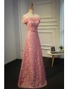 Pretty Pink Lace Off Shoulder Long Party Dress For Formal - MQD17044