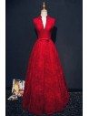 Chic Burgundy Deep V-neck Long Formal Dress Lace Sleeveless - MQD17035