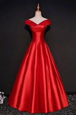Simple Red Formal Satin Party Dress With Cap Sleeves - MQD17033
