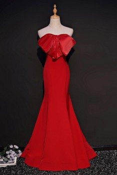 Unique Red Fitted Mermaid Formal Party Dress With Big Bow - MQD17031