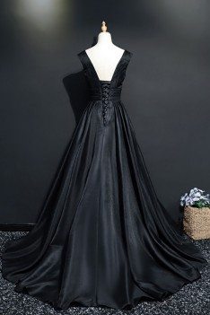 Classy V-neck Long Black Prom Formal Dress For Women - MQD17030