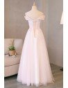 Pretty Pink Tulle Long Prom Dress Lace With Off Shoulder - MQD17029