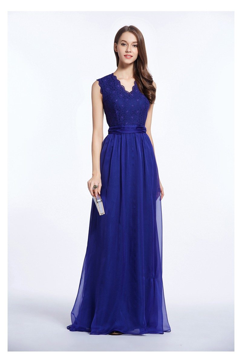 Lace Chiffon V-neck Sleeveless Long Dress - $99 #CK473 - SheProm.com