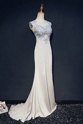 Classy Grey Long Formal Mermaid Prom Dress Lace Sleeveless - MQD17002