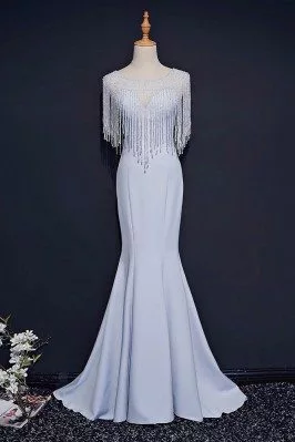 Classy Light Blue Formal Long Prom Dress Mermaid With Bling - MQD17003