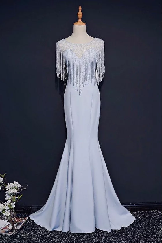 Classy Light Blue Formal Long Prom Dress Mermaid With Bling - MQD17003
