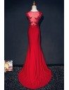Burgundy Lace Mermaid Long Formal Party Dress With Train - MQD17004