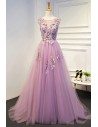 Beautiful Light Purple Beaded Lace Long Prom Dress Tulle - MQD17007