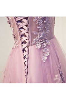 Beautiful Light Purple Beaded Lace Long Prom Dress Tulle - MQD17007