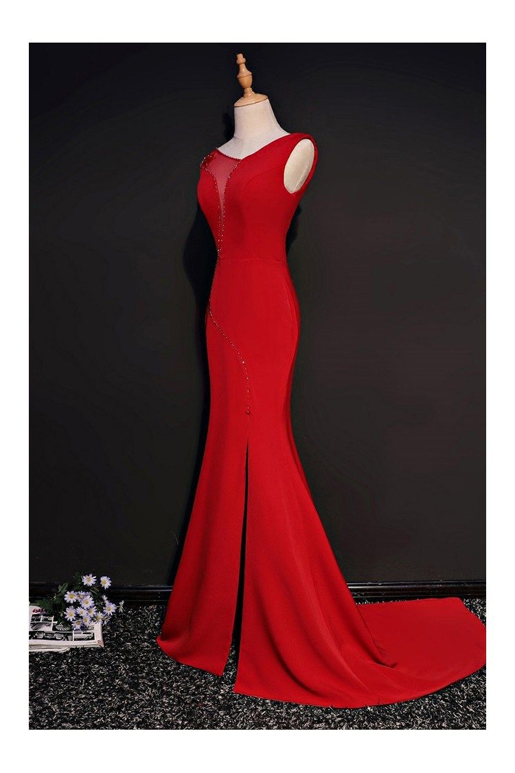Unique Red Fitted Mermaid Formal Dress With Slit - $148.52 #MQD17019 ...