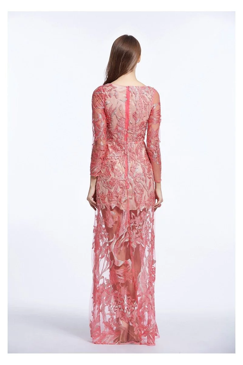 See-through Embroidery Long Sleeve Prom Dress - $168 #CK479 - SheProm.com