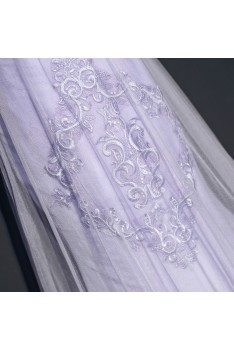 Elegant Lilac Long Tulle Mermaid Formal Dress With Cap Sleeves Embroidery - MQD17021
