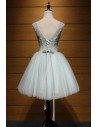 Vintage Short Grey Homecoming Dress With Green Floral Beading - AKE18164