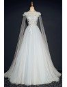 Elegant Light Grey Long Tulle Prom Party Dress With Train - MQD17022