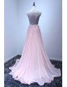 Beautiful Pink Chiffon Prom Dress Long With Grey Lace 2018 - AKE18159