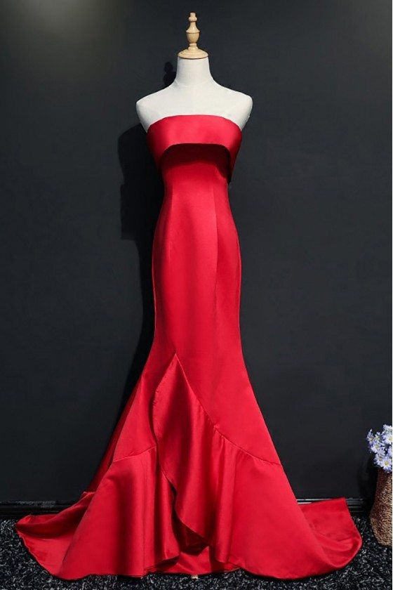 Burgundy Satin Formal Mermaid Evening Dress Strapless - $118 #MQD17024 ...