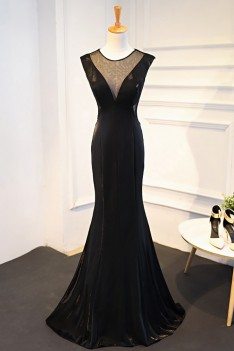 Sexy Deep V-neck Long Black Mermaid Formal Dress - MQD17025
