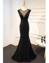 Sexy Deep V-neck Long Black Mermaid Formal Dress - MQD17025