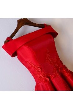 Gorgeous Red Off Shoulder A Line Lace Party Dress - MYX18002