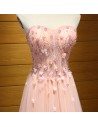 Fitted Peach Pink Long Formal Dress Tulle Beaded With Florals For Women - AKE18153