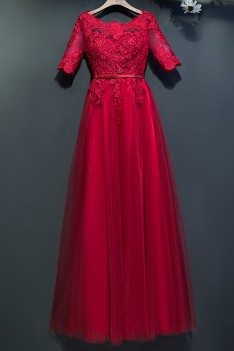 Elegant Short Lace Sleeve Long Formal Party Dress A Line - MYX18005