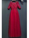 Elegant Short Lace Sleeve Long Formal Party Dress A Line - MYX18005