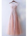 Unique Illusion Neckline Sparkly Pink Prom Dress Long Tulle - MYX18006