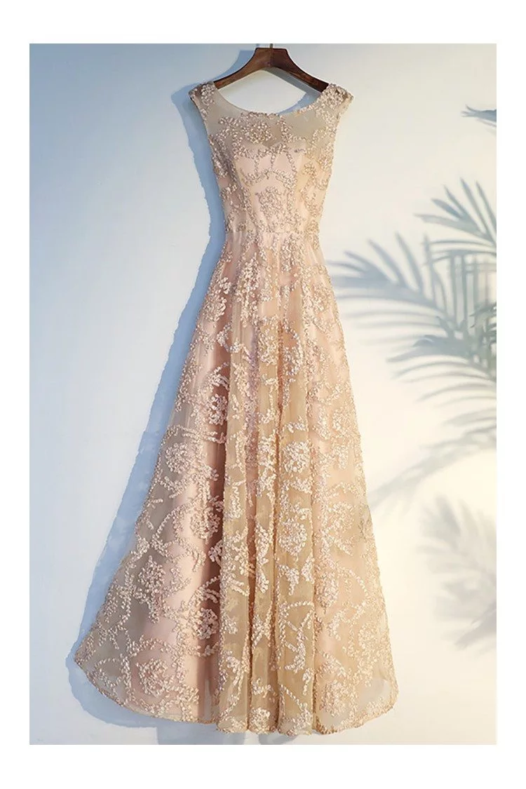 Formal Long Champagne Long Prom Party Dress Lace Sleeveless - $119.9808 ...
