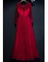 Burgundy Long Sleeve Lace Prom Dress With Corset Back - MYX18008