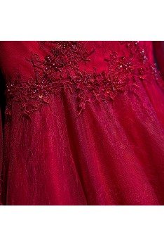 Burgundy Long Sleeve Lace Prom Dress With Corset Back - MYX18008