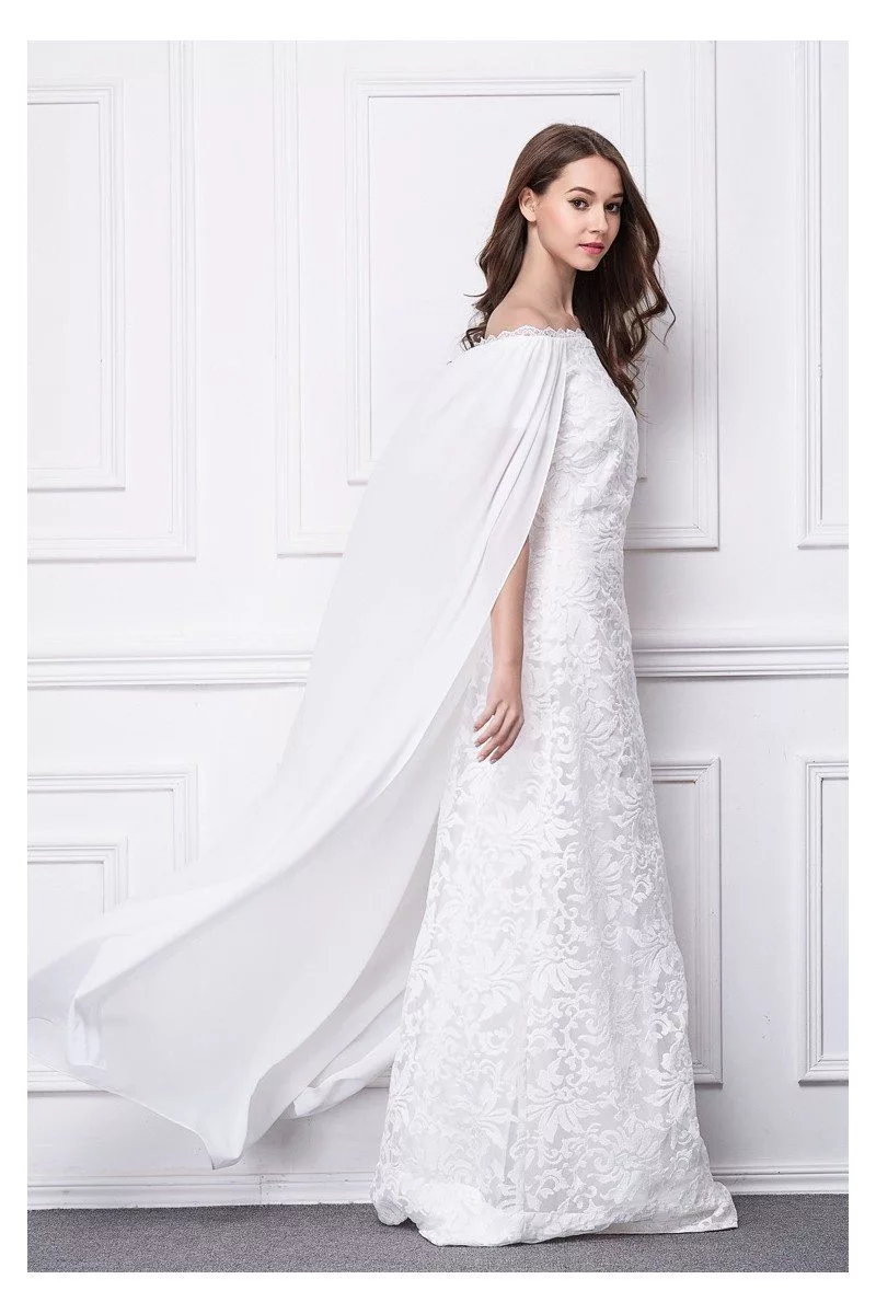 Long White Cape Style Embroidery Evening Dress - $123.14 #CK487 ...