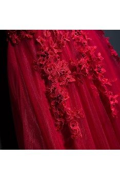 Retro Burgundy Corset Lace Long Formal Party Dress With Off Shoulder - MYX18011