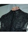 Vintage Chic Long Black Lace Formal Prom Dress With Cap Sleeves - MYX18015