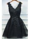 Chic Short Little Black Lace Prom Homecoming Dress V-neck Sleeveless - MYX18016