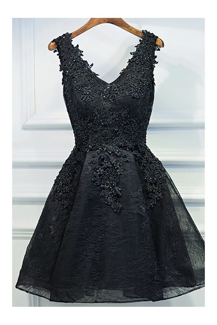 Shiny V Neck Black Sequins Short Prom Dress, V Neck Black Homecoming D –  abcprom