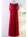 Flowy Burgundy Long Tulle Formal Party Dress With Butterfly Sleeves - MYX18017