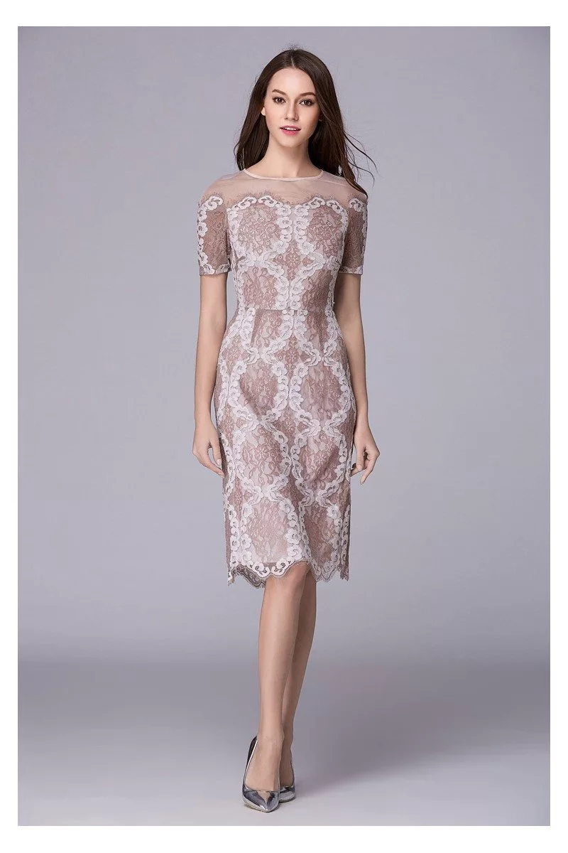 Unique Lace Short Sleeve Bodycon Dress - $75 #DK344 - SheProm.com