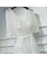 Elegant Long White Lace Prom Formal Dress V-neck With Sleeves - MYX18021