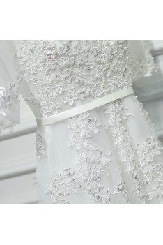 Elegant Long White Lace Prom Formal Dress V-neck With Sleeves - MYX18021