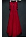 Burgundy Long Lace Formal Party Dress Off Shoulder With Sleeves - MYX18022