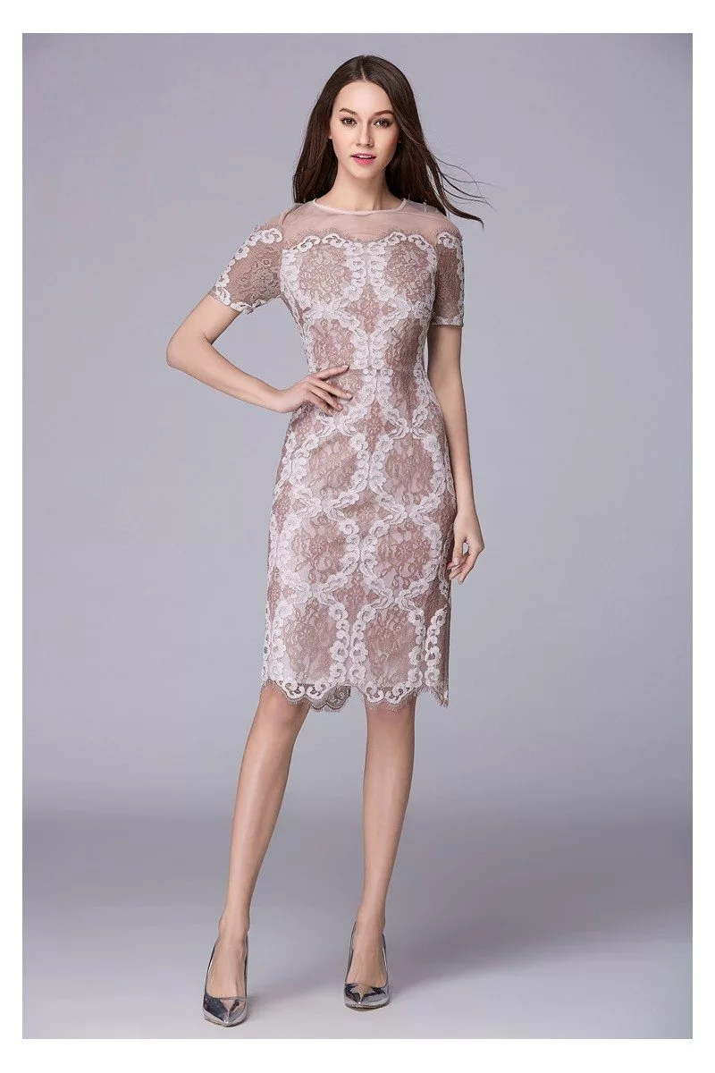 Unique Lace Short Sleeve Bodycon Dress - $75 #DK344 - SheProm.com