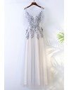 Gorgeous Grey Long Tulle Lace Prom Party Dress For Curvy Girls - MYX18023
