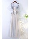 Gorgeous Grey Long Tulle Lace Prom Party Dress For Curvy Girls - MYX18023