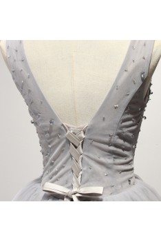 Short Grey Tulle Beading Graduation Dress With Sweetheart Neck 2018 - AKE18143