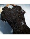 Sexy Long Black Lace Prom Dress With Sleeves Open Back - MYX18024