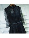 Vintage Chic Long Black High Neck Prom Dress With 3/4 Sleeves - MYX18025