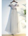 Unique Silver Off The Shoulder Long Prom Party Dress With Straps - MYX18027