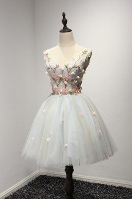 Unique Short Floral Graduation Dress With Beading For Teen Girls - AKE18139
