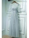 Elegant Grey Short Sleeve Prom Dress Long With Lace - MYX18028